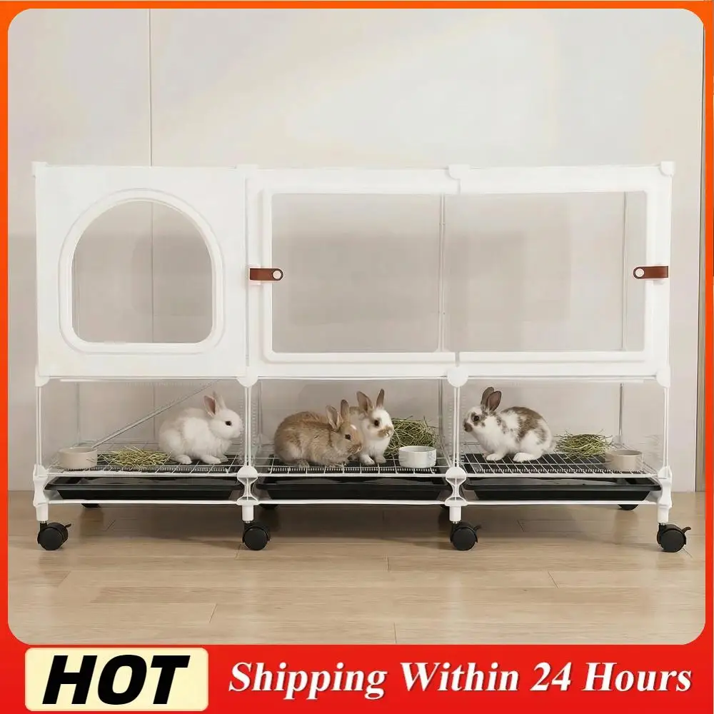 

Двухуровневая металлическая клетка для разведения кроликов с выдвижным поддоном и прозрачной панелью, на колесиках, для шиншилл, белок, ежей