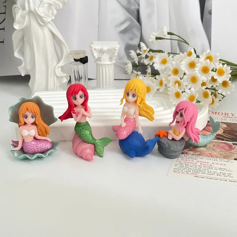 

Disney Princess Dolls Anime Figure Cartoon Q Figurals Cute Mermaid Princess Dolls Desk Cake Decoration Models Girl Birthday Gift