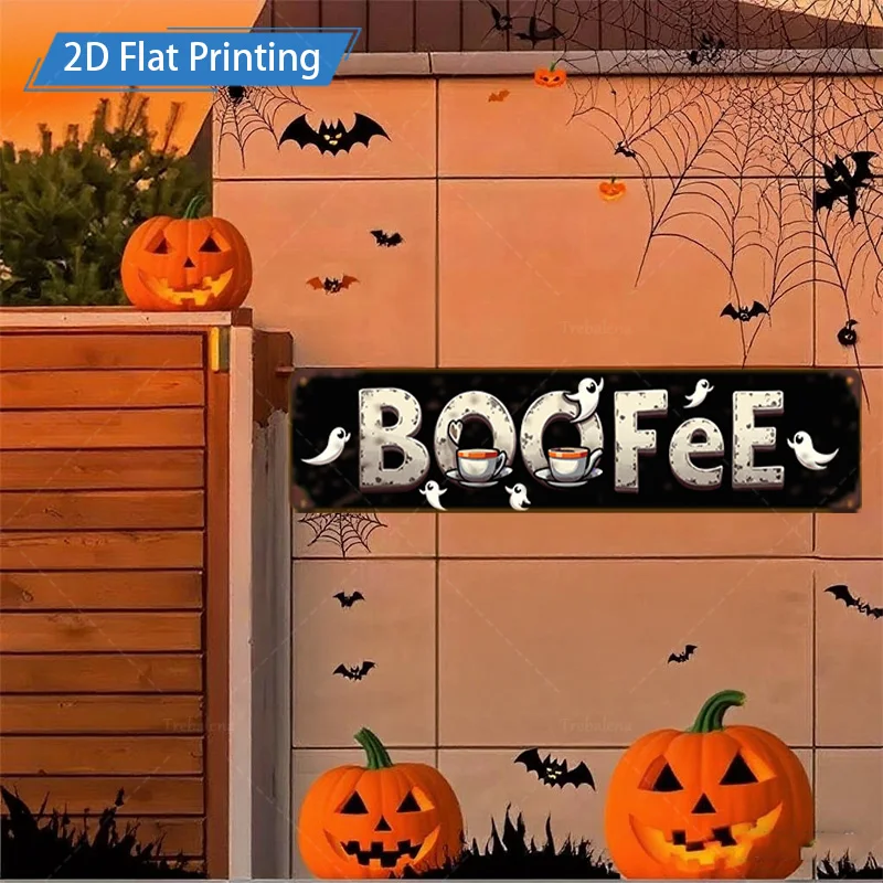 1 قطعة علامة معدنية ، 4x16 بوصة هالوين "BOOFe" شبح اليقطين طباعة مسطحة علامة معدنية ديكور #4