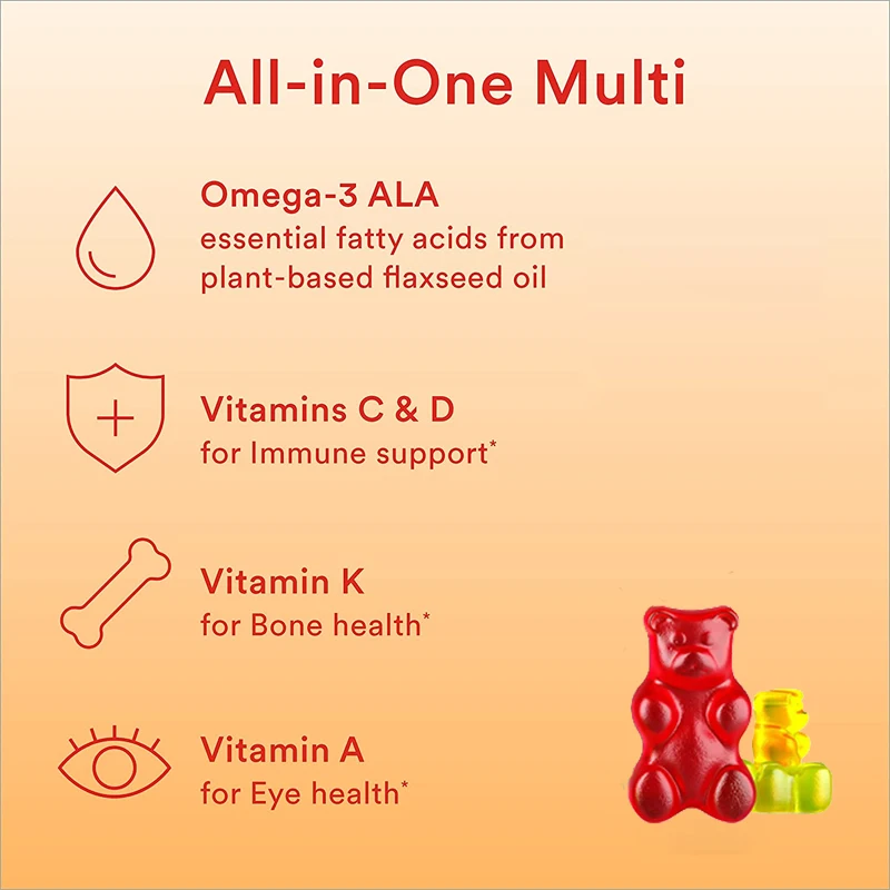 Kids\' Multivitamin Gummies with Vitamins C, D, B6 & Zinc, Flaxseed Oil Omega 3 ALA, Erythritol Free, Sugar Free Gummies