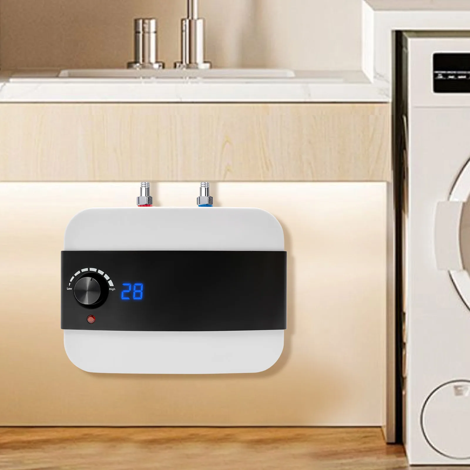 Chauffe-eau électrique instantané 6L, réservoir d'eau en acier inoxydable avec écran LED, étanche IPX4, pour salle de bains et cuisine sous évier