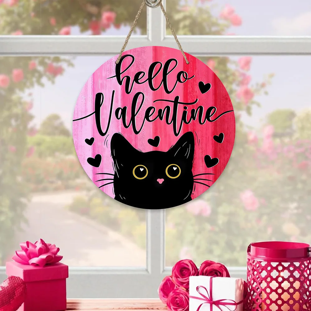 1pc Valentine'S Day Cat Wooden Hanging Sign, Holiday Decor, Heart-Shaped Desktop Ornament, Valentine'S Day Door Decoration Hangi