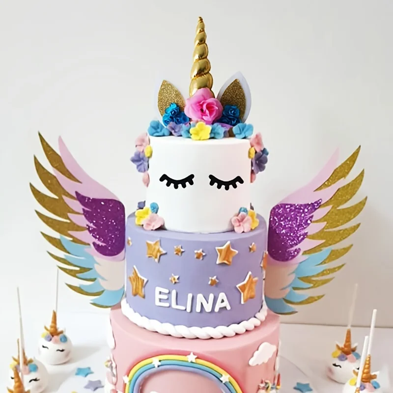 Juego de Decoración de Pastel de unicornio para niños y niñas, cuerno de arcoíris, herramientas de fiesta de cumpleaños, Baby Shower, boda, fiesta temática de unicornio