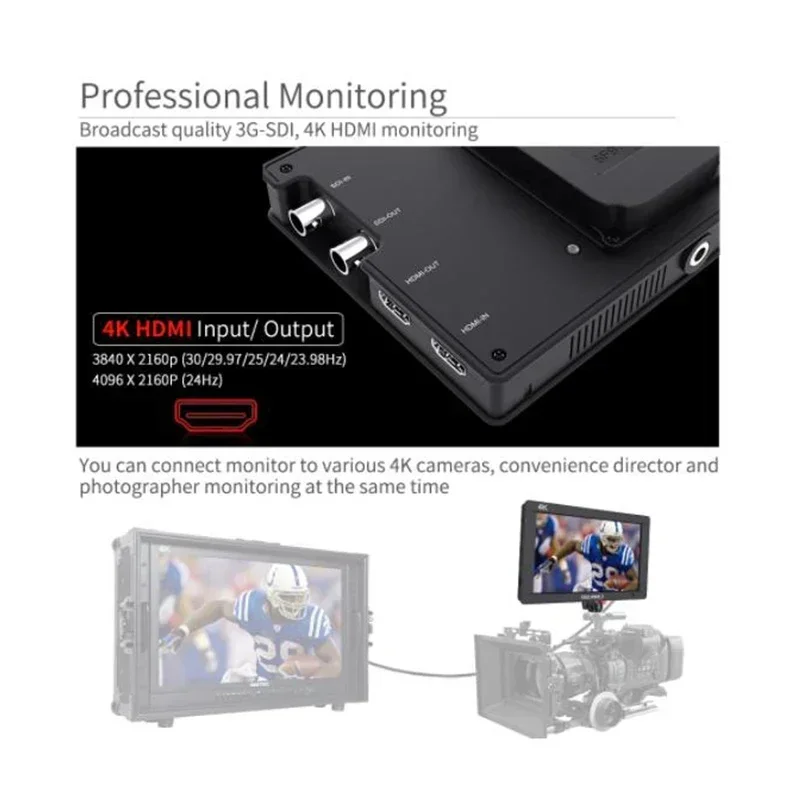 

FEELWORLD FW703 7 Inch 3G-SDI 4K HDMI I/O 1920x1200 IPS 3D LUT Touch Screen Light Sensor 2200nit