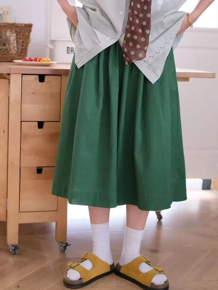 

Muxi японские простые льняные широкие брюки женские летние тонкие эластичные талии свободные большие размеры драпированные повседневные брюки