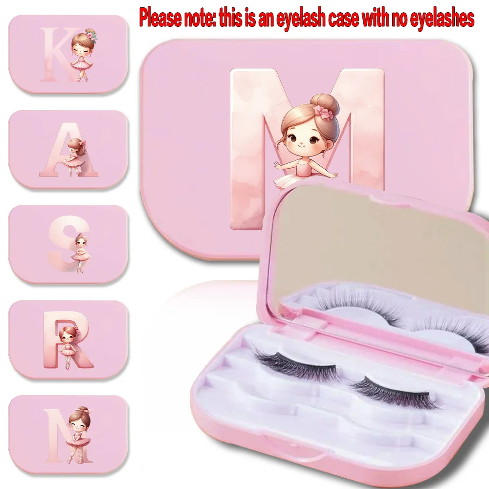 

Women Eyelashes Receive Box With Mirror Compact And Portable Eyelashes Organizer Ballerina Girl Initial Name 26 Letters Pattern