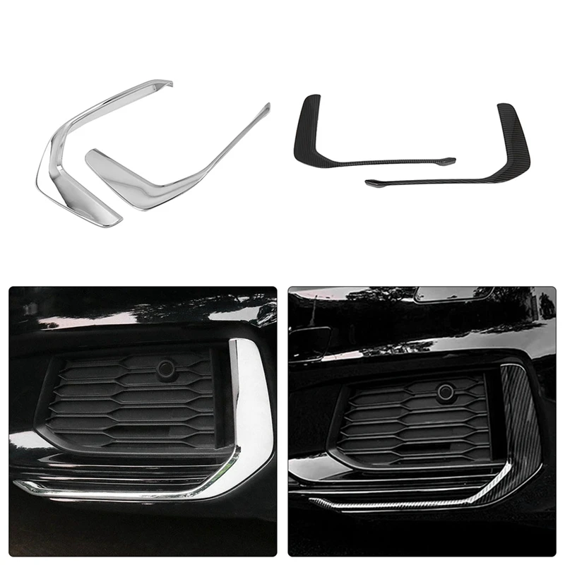 Car Front Fog Lights Lamps Frame Cover Trim Decoration Stickers Exterior Parts For  A6 C8 19-21 (Silver)