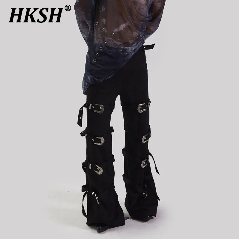 HKSH Spring Autumn Men\'s Dark Niche Original Pioneer Punk Chic Metal Buckle Heavy Industry Strap Subculture Casual Pants HK2340