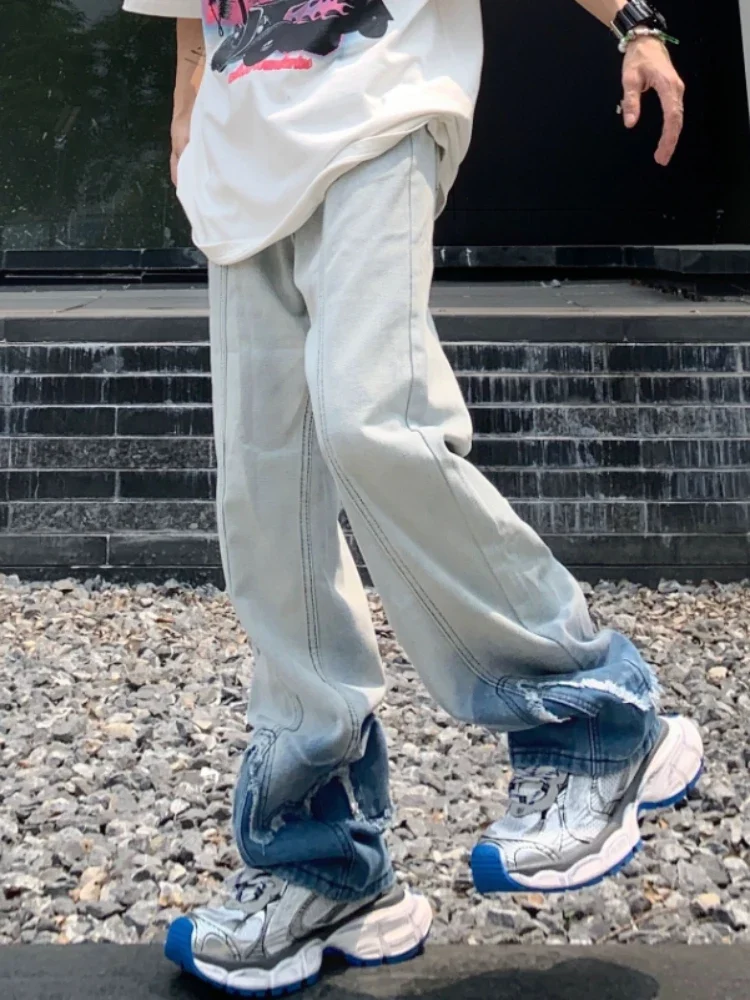 

Джинсы мужские простые модные свободные уличные весенне-осенние сращенные градиентные цвета повседневные мужские брюки в американском стиле прямые брюки