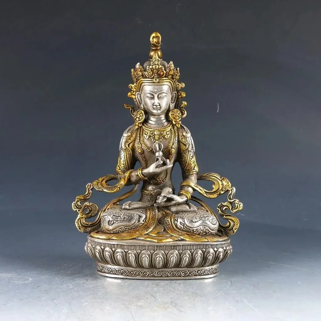 Chinese Silver Copper Gilt Handwork Carved Vajrasattva Statue