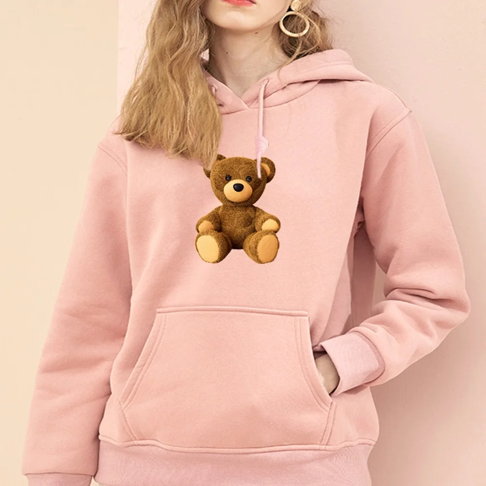 Autumn Women Hoodies Long Sleeve O-Neck Cute Bear Print Fashion Female Street Casual Commuter Tops Clothing Pullover Sweatshirt