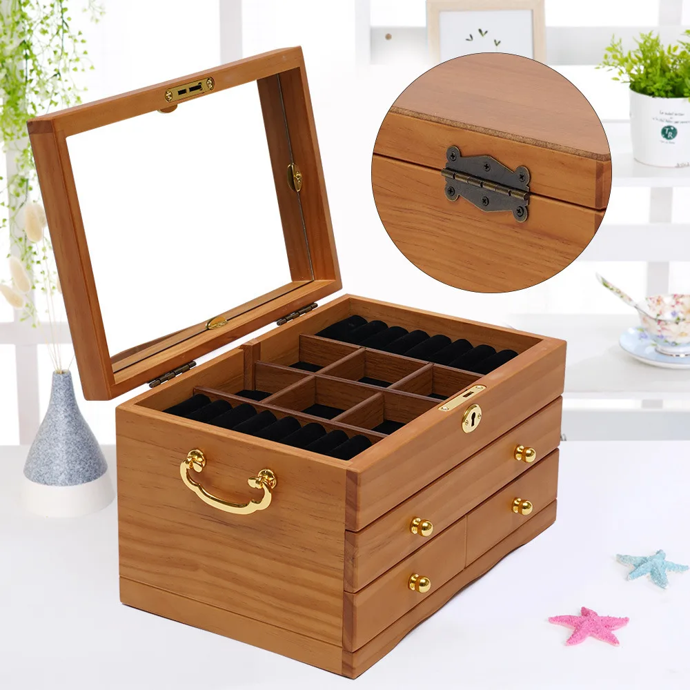 3-Schicht Muti-Functional Speichern Box Schmuck Speicher Display Case mit Spiegel Schloss Schlafzimmer