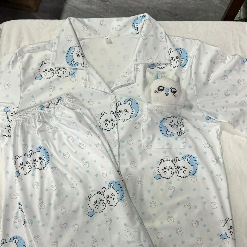MINISO Chiikawa 2025 Momonga Pajamas أنثى الخريف جميل طويل الأكمام لطيف بنطلون أنيمي طالب Kawaii مجموعة ملابس المنزل جديد