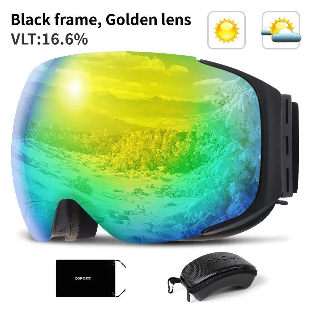 COPOZZ Brand Magnetic Snowboard Ski Goggles with Case 100% Anti-fog UV400 Double Lens Protection Men and Women Snow Ski Glasses