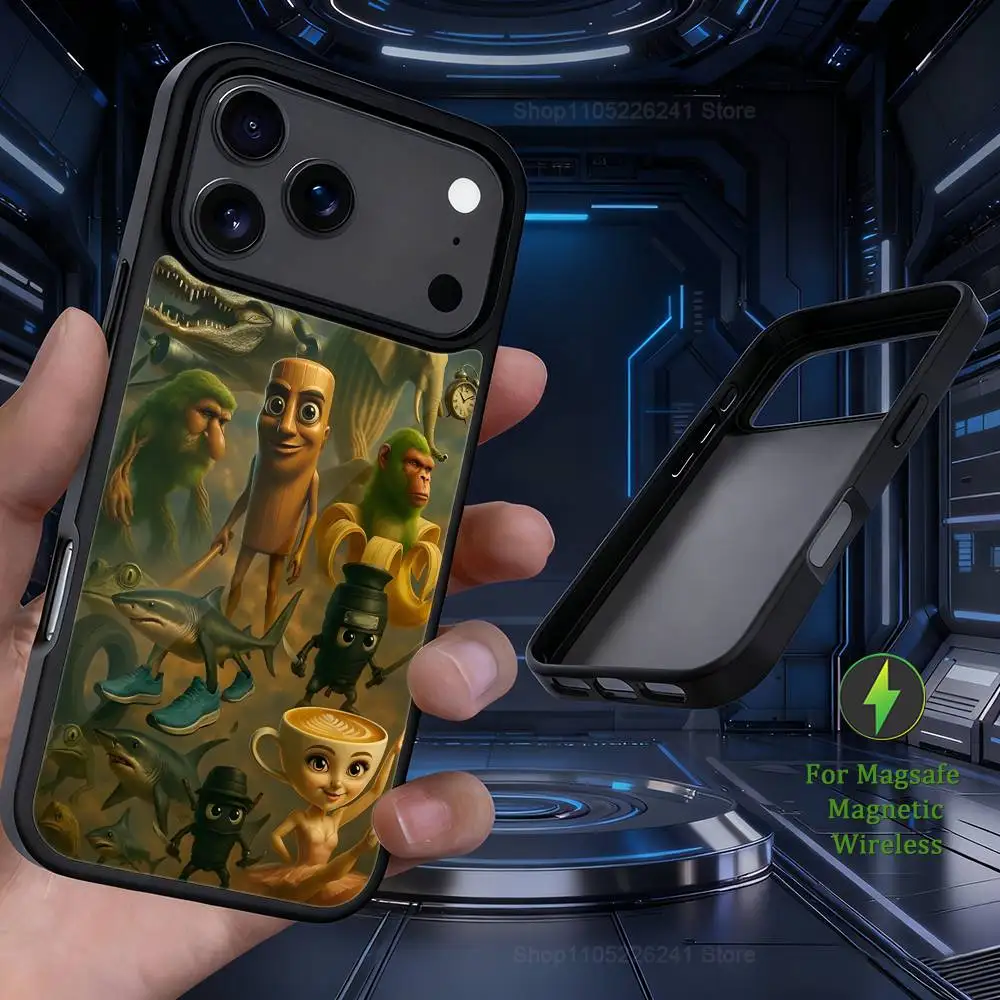 Art B-Brainrot T-Tralalero iPhone 16、14、13、15、11、12、17、Plus、Mini、Pro、MagSafe対応、Max、磁気ワイヤレス充電ケース