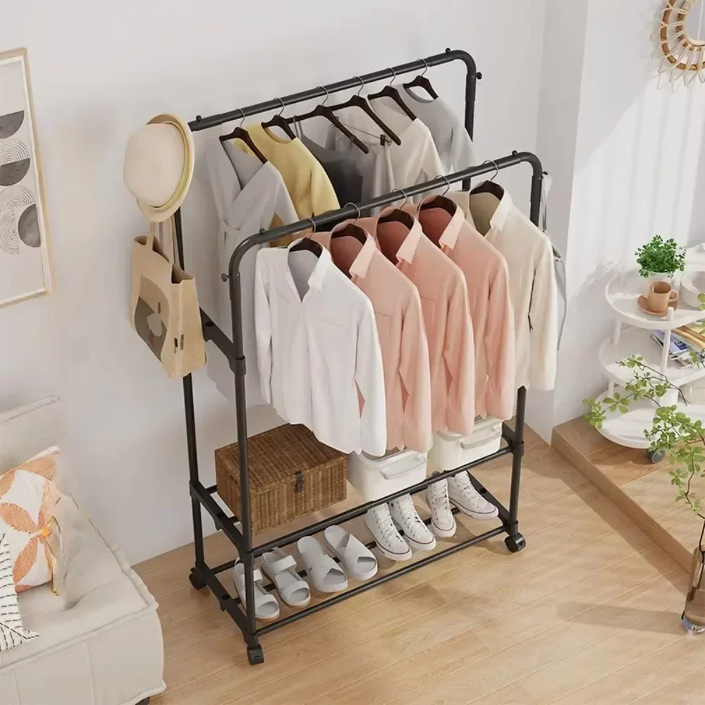 Dual Pole Clothes Hanger Multifunctional Vertical Storage Rack Household Clothes Hanger Bedroom Large Capacity Clothes Hanger