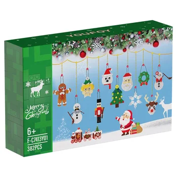 MOC – ornement de fête de noël, pendentif suspendu, père noël/couronne/élan/bonhomme de neige, ensemble de blocs de construction, bricolage, jouet Puzzle pour enfants, cadeau