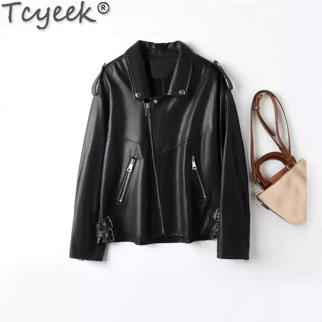 Tcyeek Genuine Leather Jacket Women Real Sheepskin Coats Womens Clothing Spring Autumn Motoctcle Leather Coat All Plant Tanning