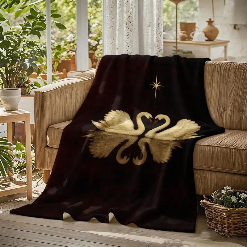 Burgundy Loving Swans Flannel Blanket Perfect for Sofa Office Bed Travel Sleep Read Relax Camping Four Season Use