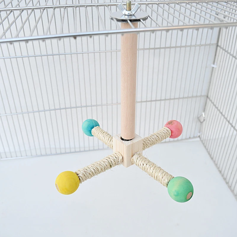 Parrot Bird Toy Cage with Bearing Rotating Stand Sisal Stand Stick Rotating Amusement and Educational Supplies