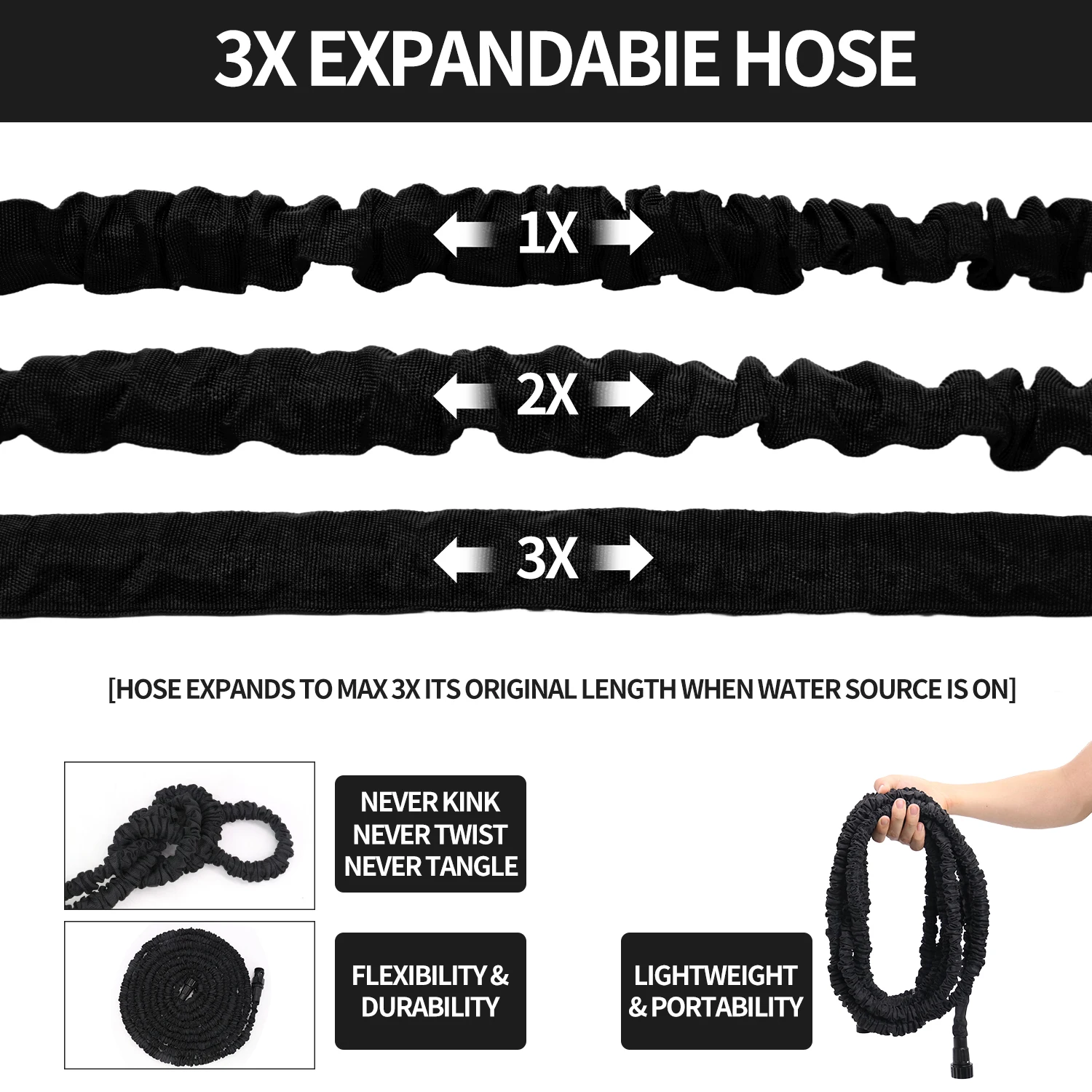 GardenJoy Garden Hose Outdoor Water Hose 3/4 in. x 100 ft. Expandable Hose with 7 Function Spray Nozzle Flexible Water Hose