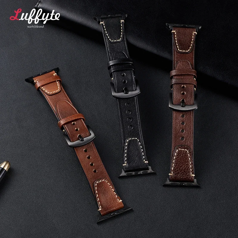 Ремешок кожаный для Apple Watch Ultra, мужской браслет для IWatch Se 6 5 4 Series 9 8 7 Ultra 2, 49 мм 45 мм 42 44 мм