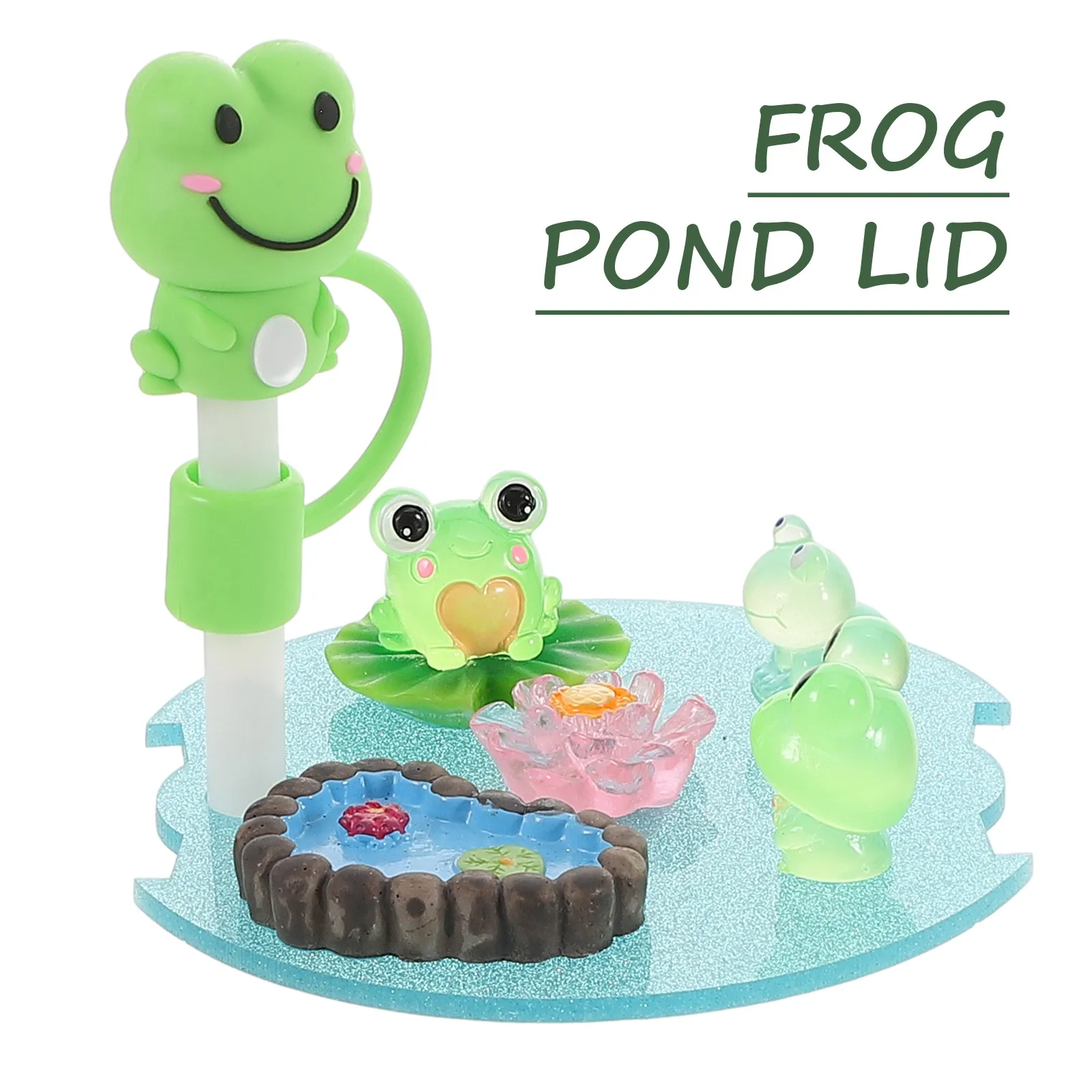 1Set Fluorescent Frog Cup Lid Cute Silicone Straw Cover Cap Funny Tumbler Straw Topper Dustproof Drinking Accessory for Tumblers