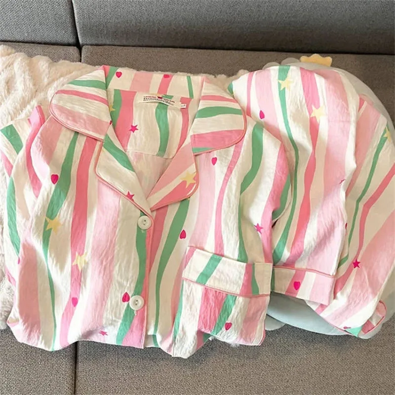 Summer Ladies New Pajamas Homewear Set Cloudy Cotton Sweet Cute Cardigan Short-Sleeved Shorts Thin Section of Homewear Set