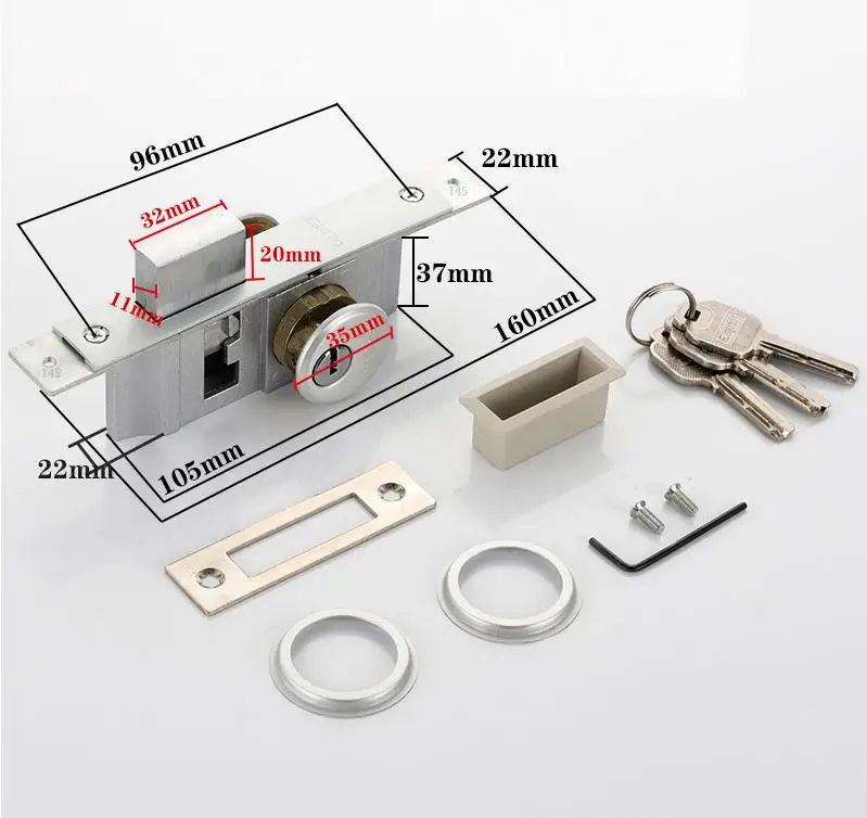 Zinc Alloy Lock for Aluminum Frame Glass Doors 10.5 cm Long Silver Color Precision Keyhole Two Tongue Security Solution
