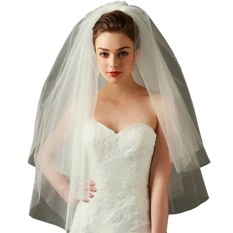 Velo da sposa alla moda semplice Tulle bianco avorio velo da sposa a due strati accessori da sposa economici 75cm veli corti da donna con pettine