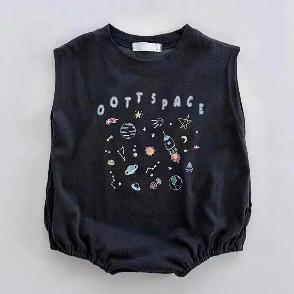 Summer new newborn baby cotton galaxy universe short sleeve climbing suit ultra-thin soft fart jumpsuit