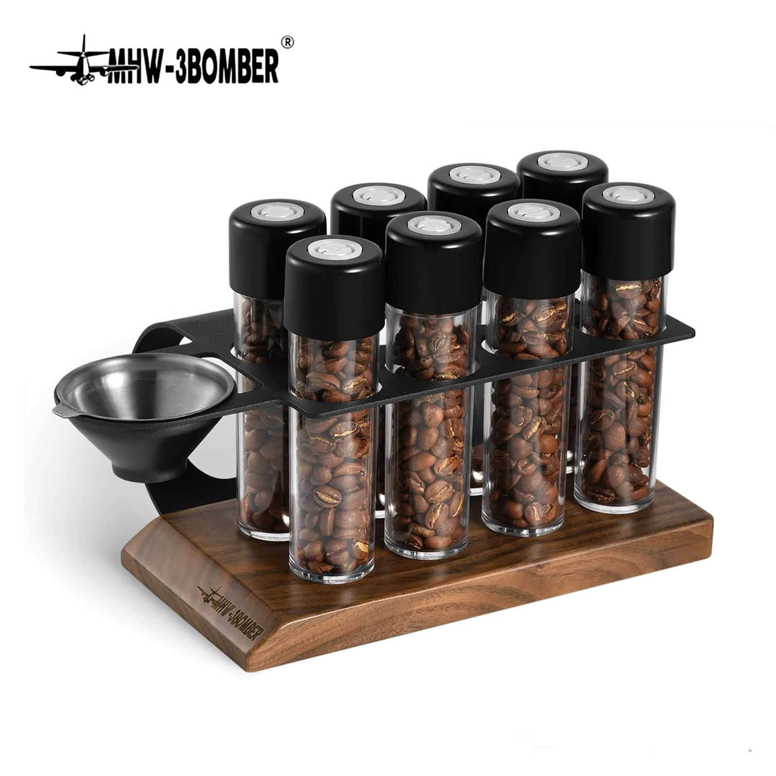 

MHW-3BOMBER Coffee Bean Cellars Tubes Single Dose Coffee Bean Storage with 8 Tubes with Exhaust Valve Shelf & Funnel Cafe Tools