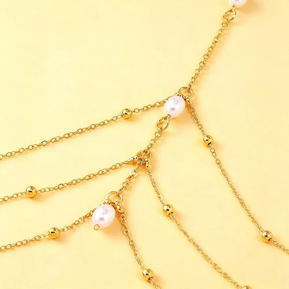 Pearl Thigh Chain for Women Gold Tone Pearl Layered Leg Garter Jewelry Adjustable Body Chain Bikini Beach Festival Party Gift