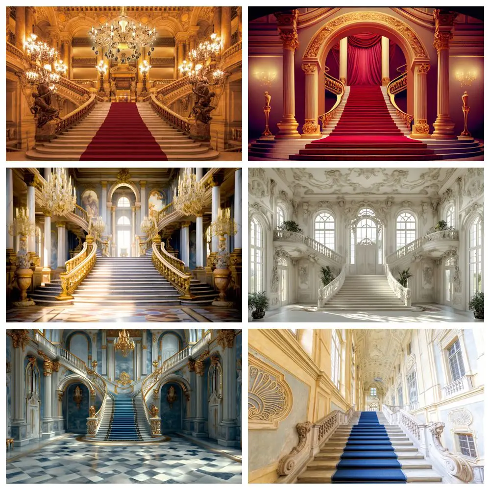 

Luxury Palace Photography Backdrop Spiral Staircase Wedding Birthday Party Event Ceremony Photo Background Photo Studio Props