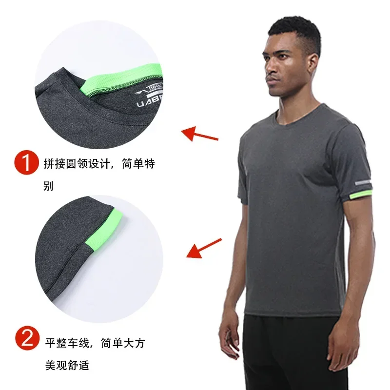 Camiseta de manga corta para correr al aire libre, ropa transpirable de secado rápido, entrenamiento al aire libre, cuello redondo, ropa deportiva para hombre