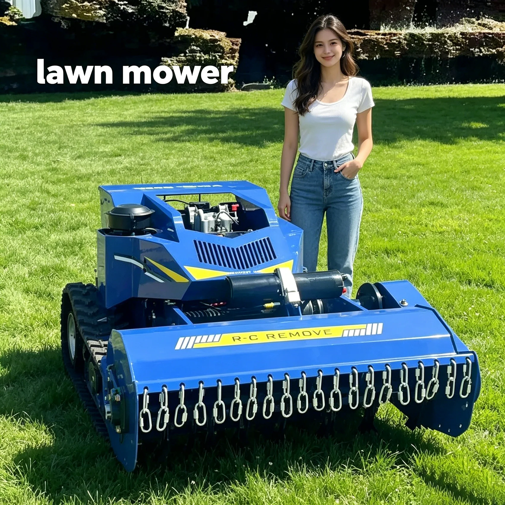 

Customized wireless remote control cordless self-propelled lawn mower with four stroke engine for efficient mowing