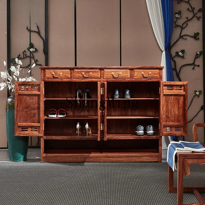 

SM mahogany furniture solid wood shoe cabinet new Chinese side locker breathable two or four doors