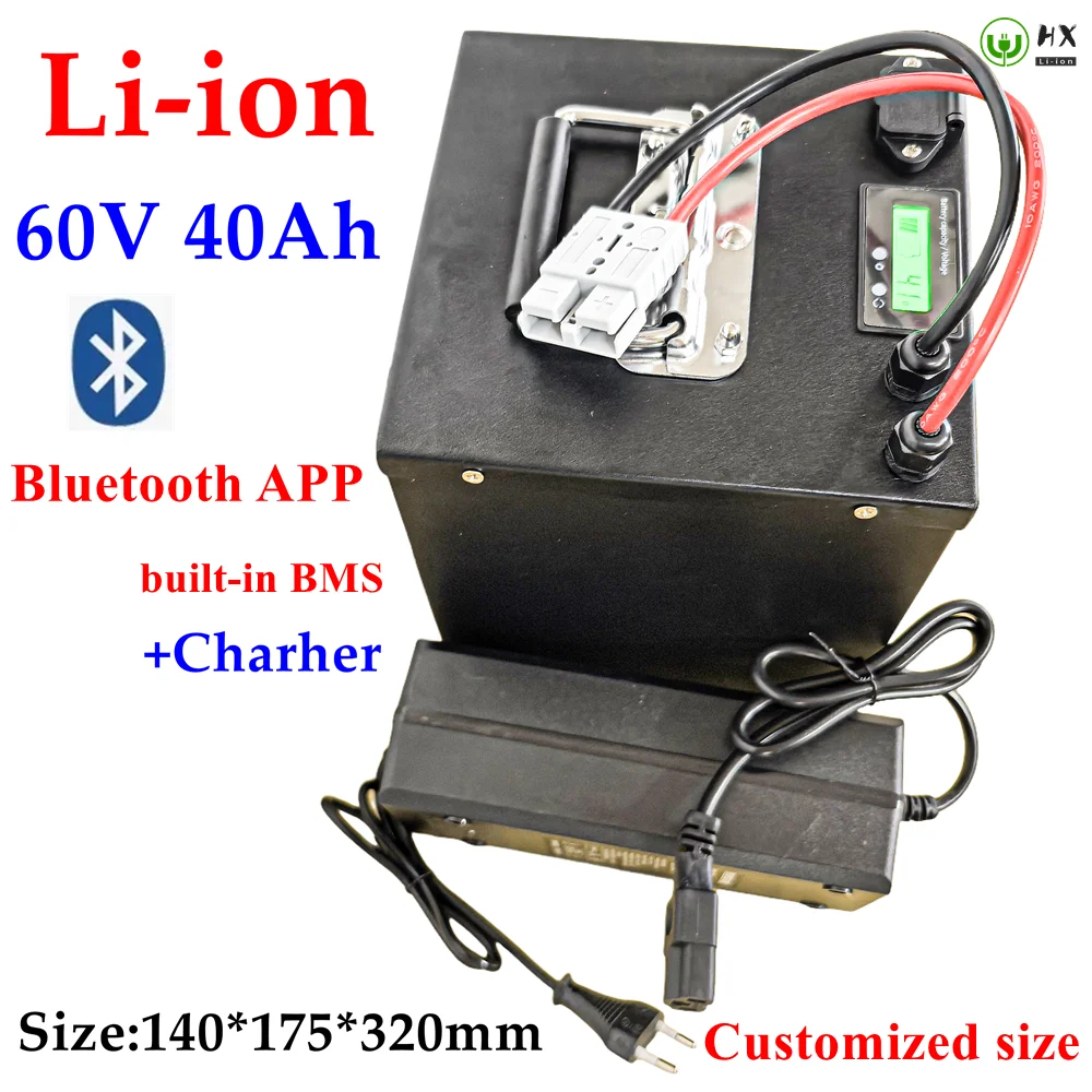 HX-60v 40ah lithium ion battery BMS 16s li ion for 6000W bike Tricycle scooter motorcycle Lead acid replacement + 5A charger