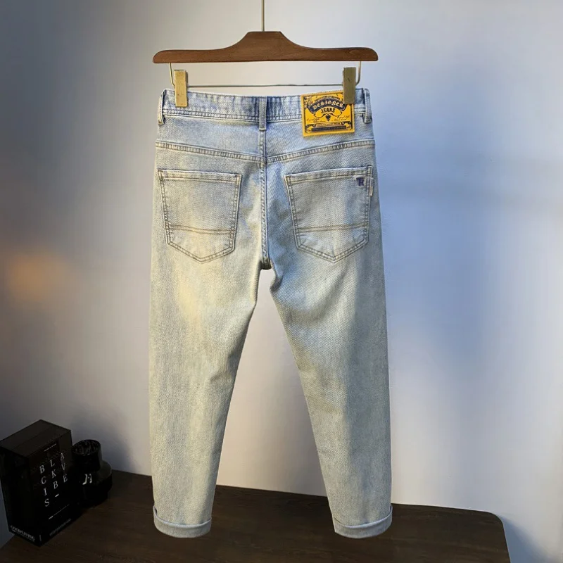 2024new Jeans Heren Vintage Distressed Borduurwerk Potlood Broek Zomer Amerikaanse Mode Merk Casual Broek