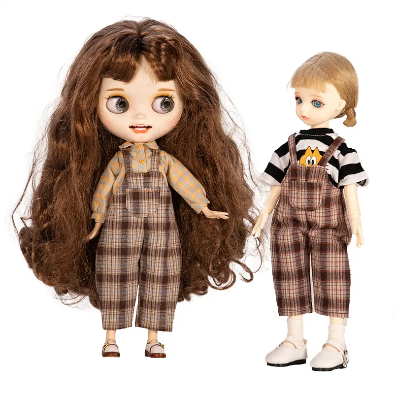 Ob24 22 Doll Neighbor Girl jumpsuit set,Fashion plaid pants suitable for Ymy22 Ymy24 Blythe Doll 1/6 Bhd Azone Monster High Doll