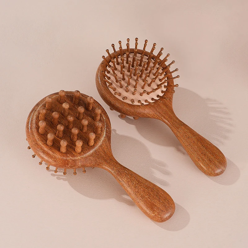 1Pc Double-Sided Meridian Comb Scalp Therapy Massage Comb Head Caring Natural Wood Round Handle Comb Scraping Body Massager