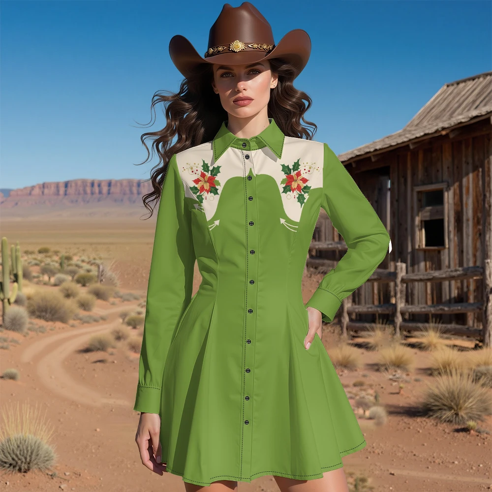 College Style Casual Long-sleeve Dress Colorful Button Fitted Waist & Flared Skirt Elegant Floral Bodycon Midi Dress Plus Size