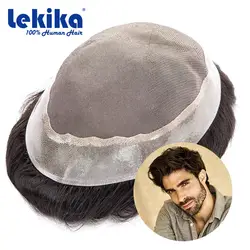 Toupee Men Mono& soft Pu Breathable Men Wigs 6