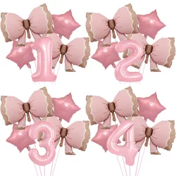 5pcs Bow Balloon Birthday Decorations Bow Tie Pink Balloon Bow Balloon Wedding Bride Shower Birthday Girl Decoration Bow Balloon