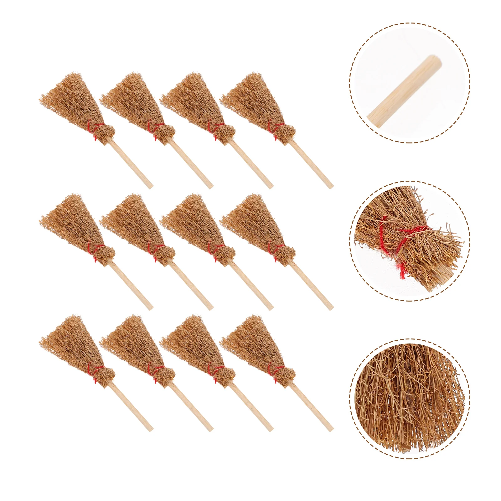 

12 Pcs Brooms Mini Witch House Besom Miniature Ornament Toy Small Accessory Plaything Baby