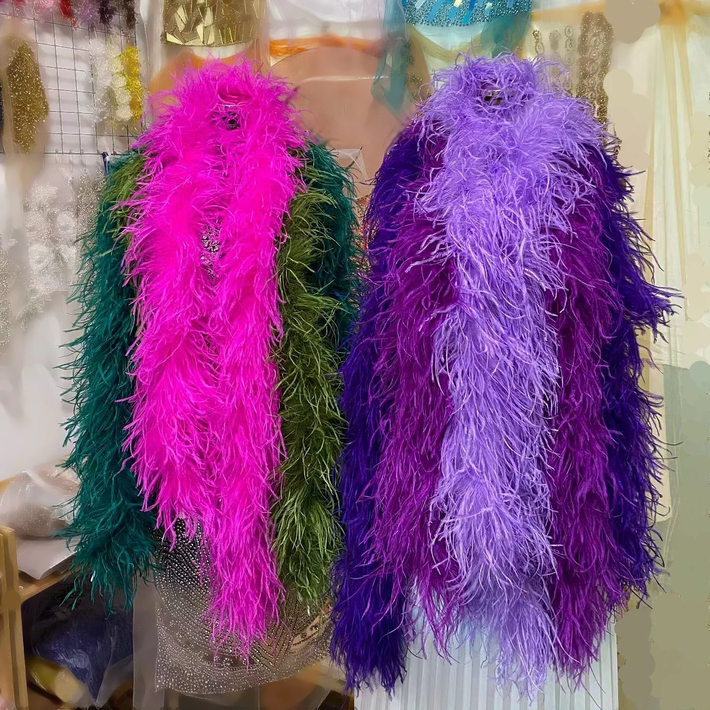 2Meters Pink Ostrich Feather Boa Fuchsia 6 10PLY Ostrich Feathers for Shawl Costume Clothing Sewing Accessory Ostrich Plumes Sca