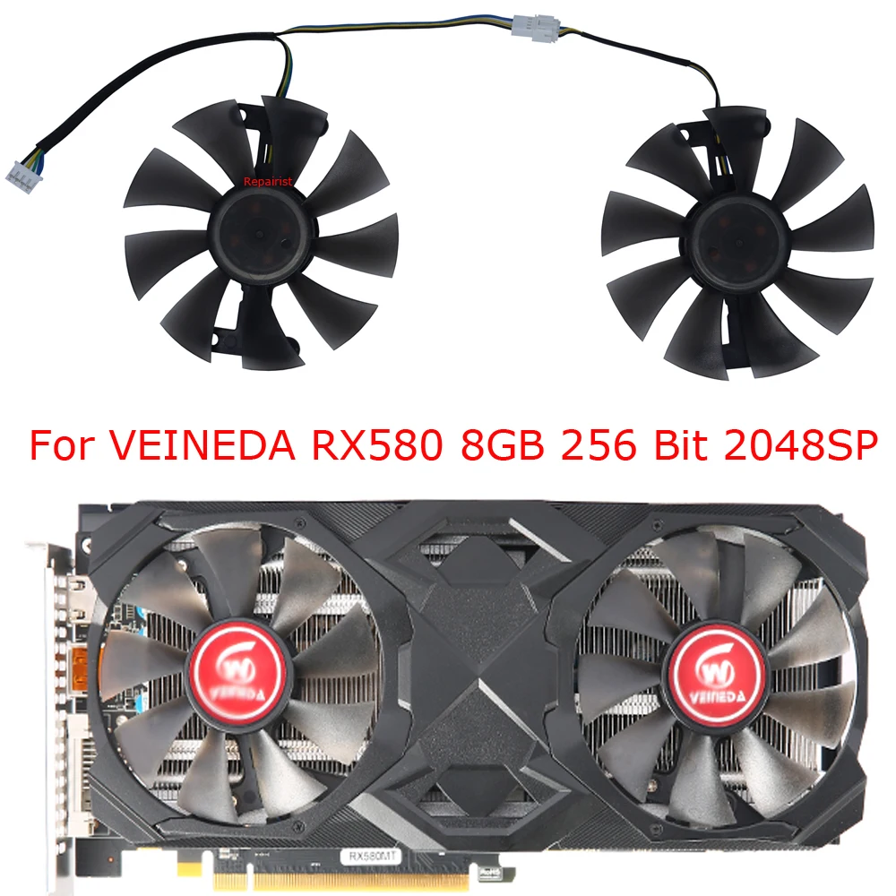 2Pcs/Set,85MM Diameter,Graphics Card Fan,GA91S2H,For VEINEDA Video Cards RX580 8GB RX 580 8G 256 Bit 2048SP,VGA Cooler