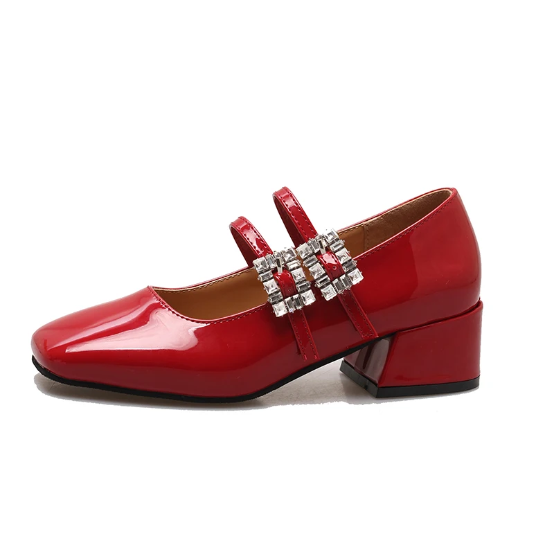 2024 Spring New Women Shoes Fashion Red Ladies Elegant Mary Jane Shoes Square Heel Casual Dress Outdoor Ballerinas