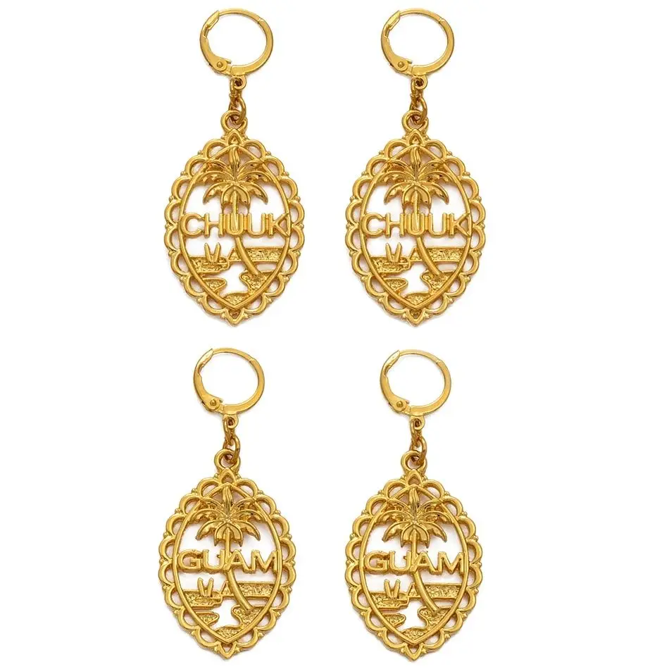 Anniyo GUAM CHUUK Earrings for Women Girls Gold Color Coconut Tree Jewelry Micronesia Earrings @227906