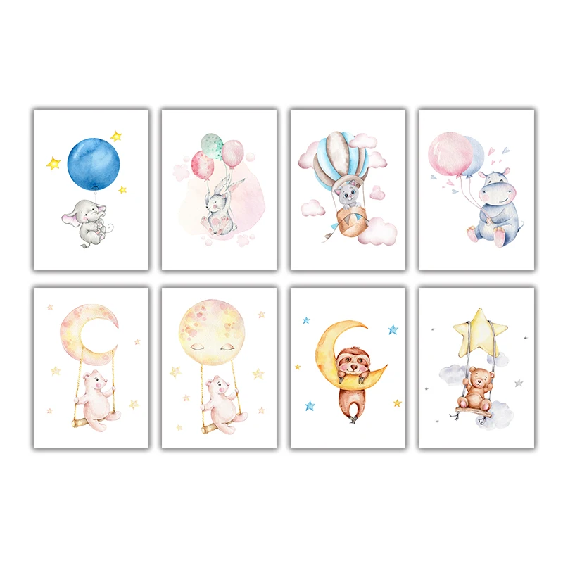 

Cartoon Animal Balloons Elephants Rabbits River Bears Canvas Posters Wall Art Picture Modern Living Room Home Decoration Prints